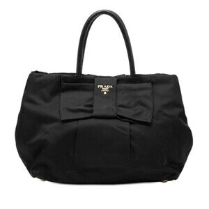 Prada Ribbon Handbag, Black Nylon Leather, Women's PRADA